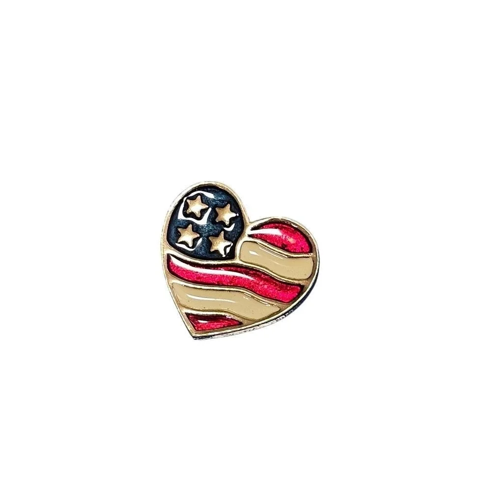Avon Heart of America Patriotic American Flag Pin‎ Brooch Red White Blue Stars